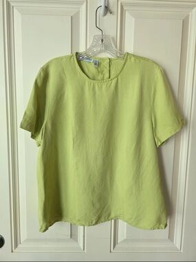 David Brooks Women’s Lime Green Silk Blouse Short Sleeve Light Casual Top Sz 10